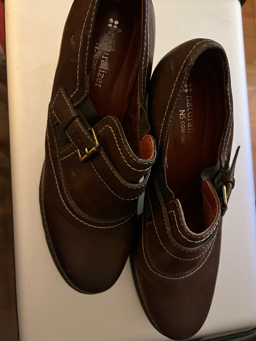Naturalizer Brown Leather Buckle Mary Jane Heels